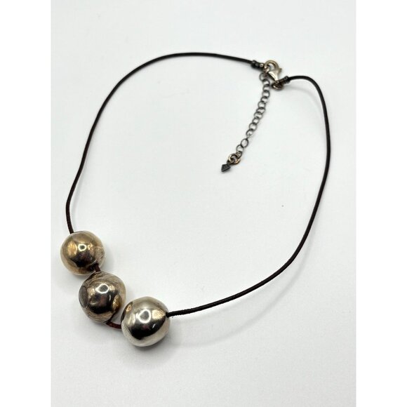 Silpada 925 Sterling Silver Triple Ball Leather Cord Necklace - Picture 2 of 6